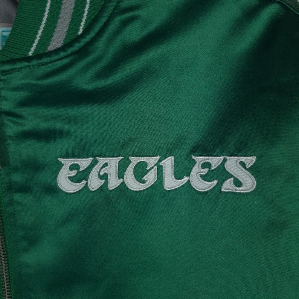 Philadelphia Eagles Mitchell & Ness NFL Medium Satin Jacket Green Gray NWT